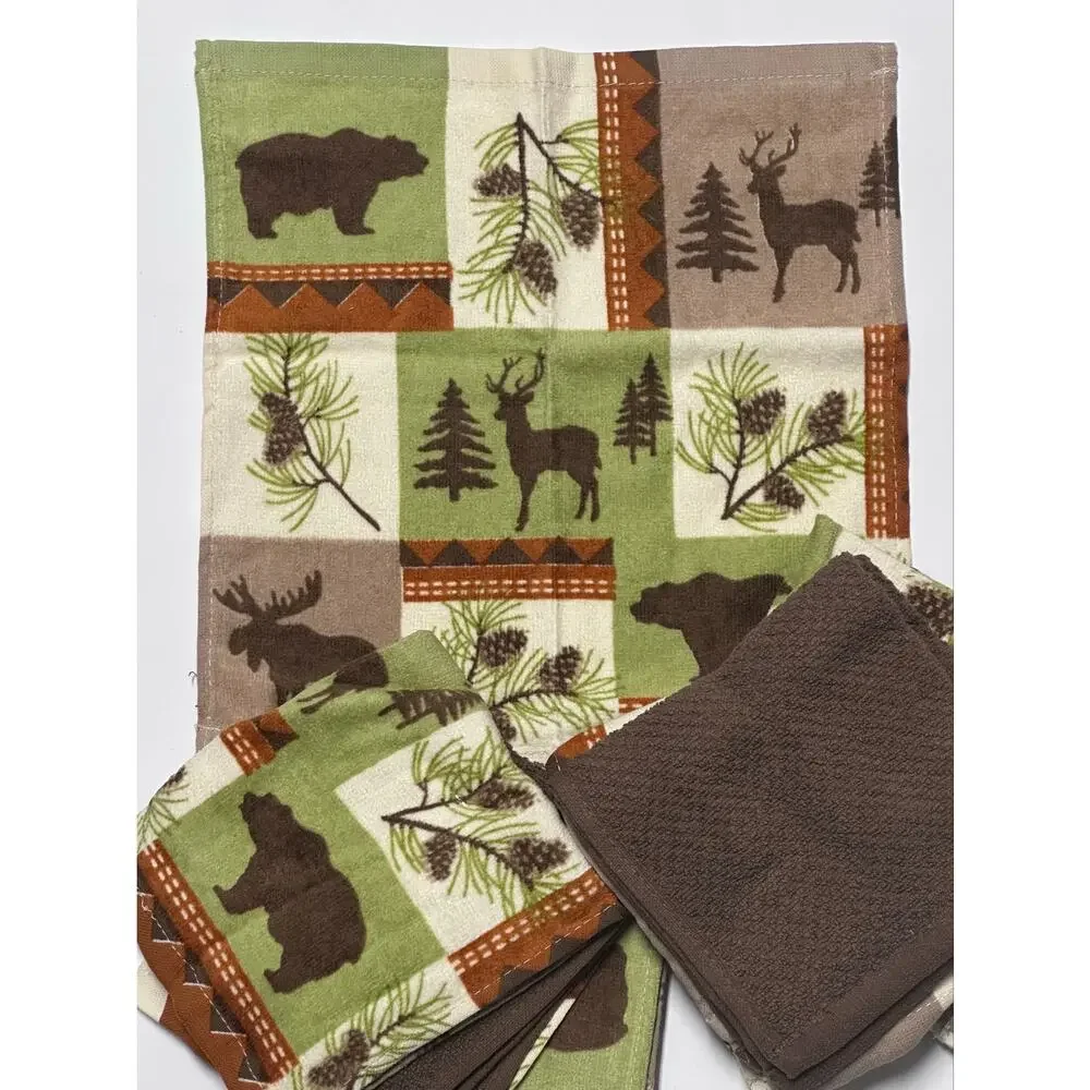 NEW The Big One Lodge Bear Deer Moose 10 Pc Dish Cloth Set Rustic Cabin Rustic